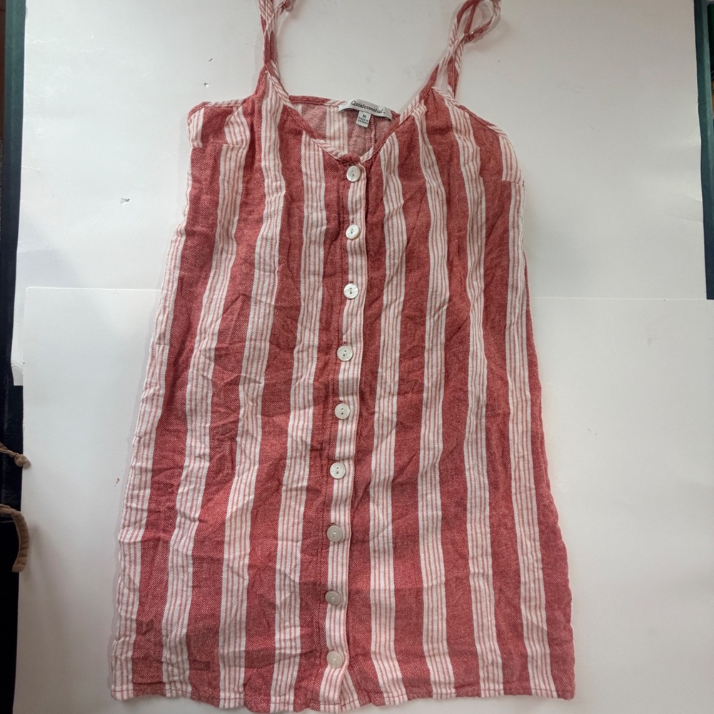 Quintessential Linen Blend Button Down Tank Top Women M Striped Indie Costal Lux